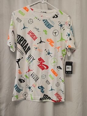 Nike White Graphic Logo Tee with Multicolor Prints